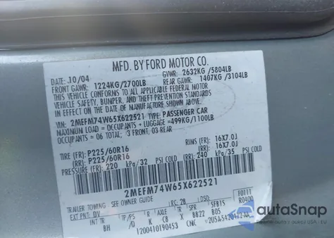 2005 Mercury Grand Marquis Gs from USA, damaged, VIN 2MEFM74W65X622521